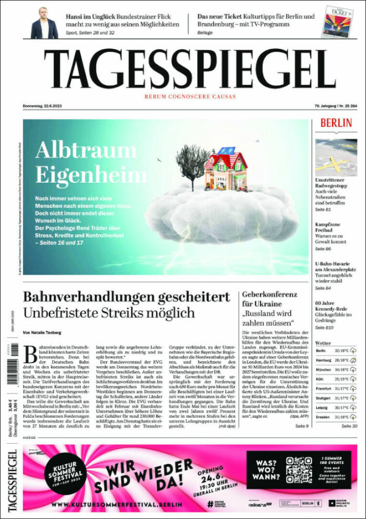 Portada de Der Tagesspiegel (Alemania)