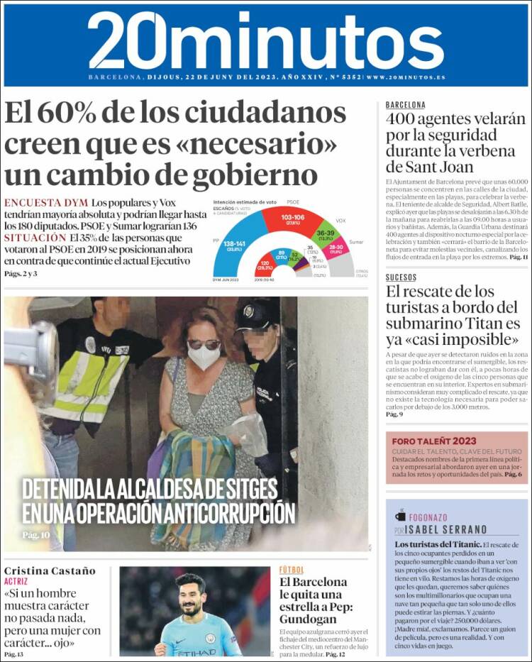 Portada de 20 Minutos - Barcelona (España)