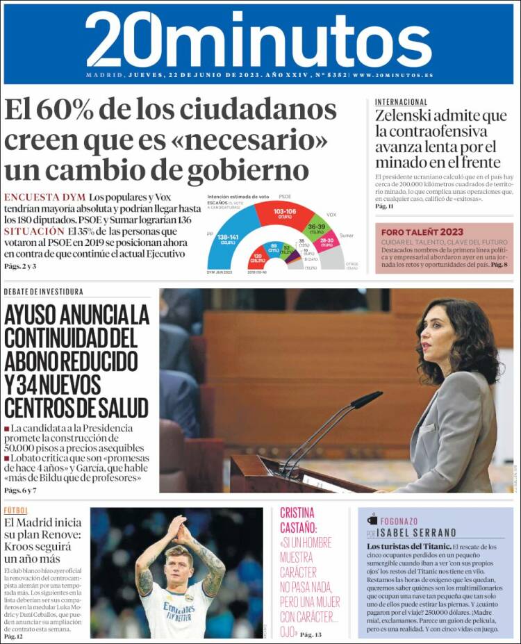 Portada de 20 Minutos - Madrid (España)