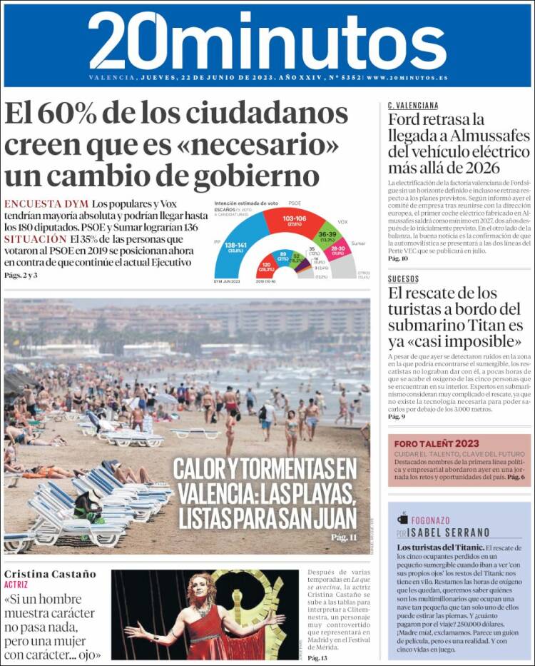 Portada de 20 Minutos - Valencia (España)