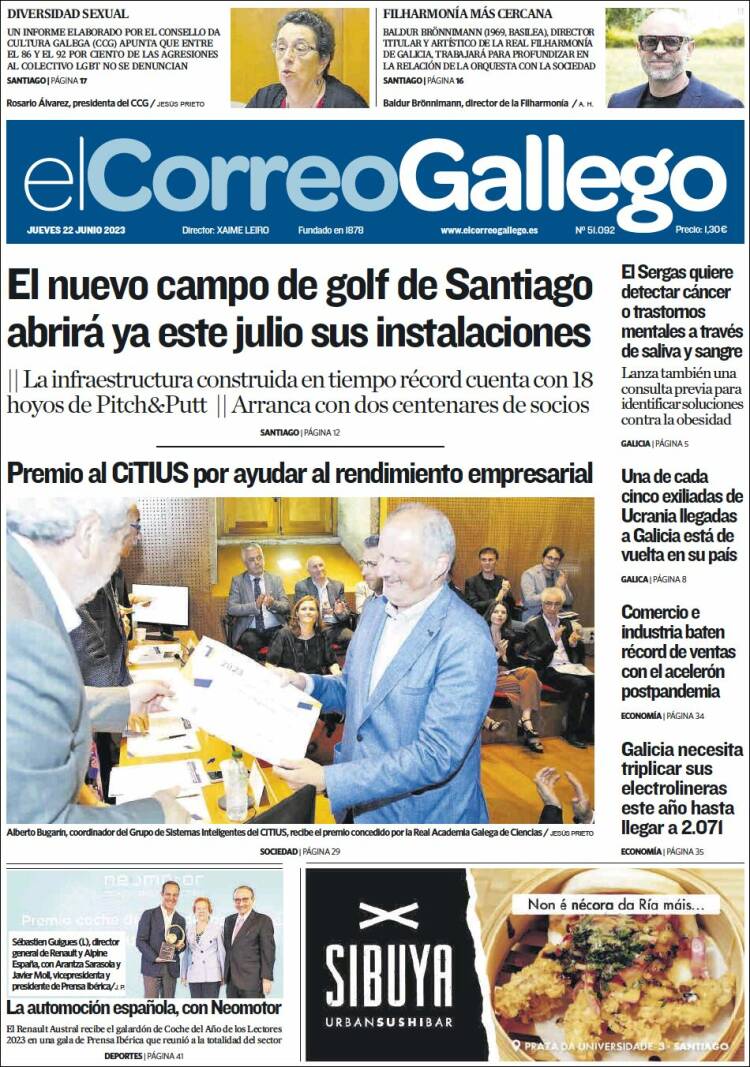 Portada de El Correo Gallego (España)
