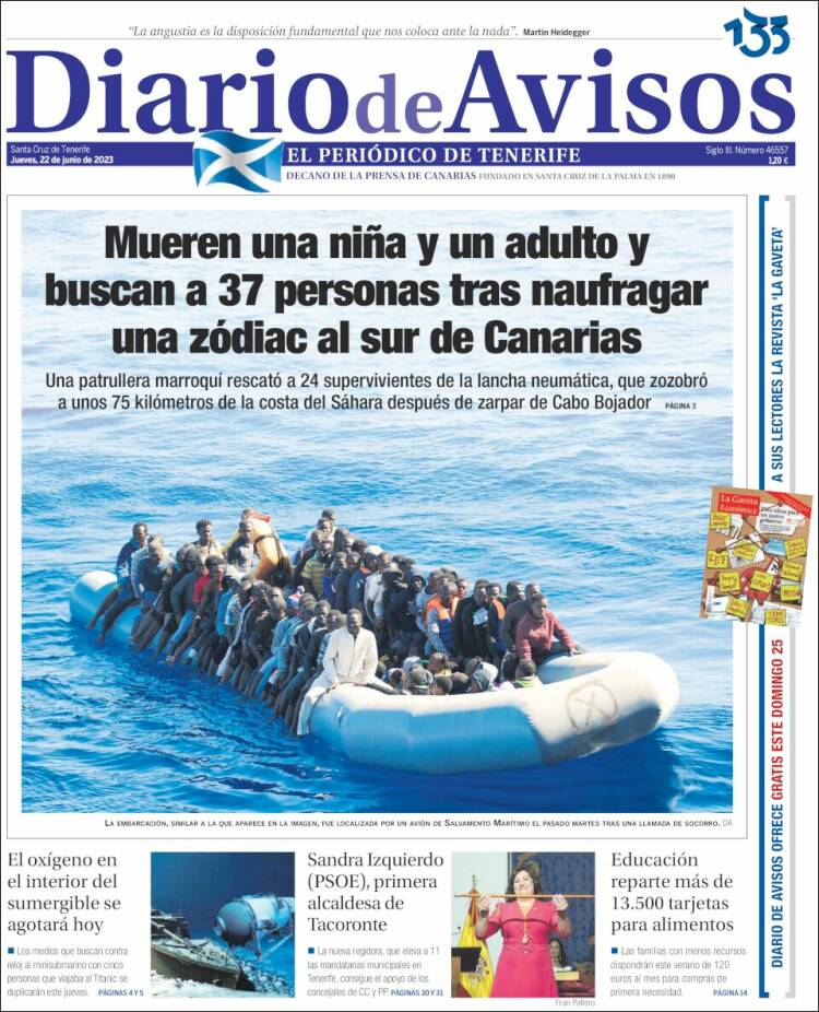 Portada de Diarios de Avisos (España)