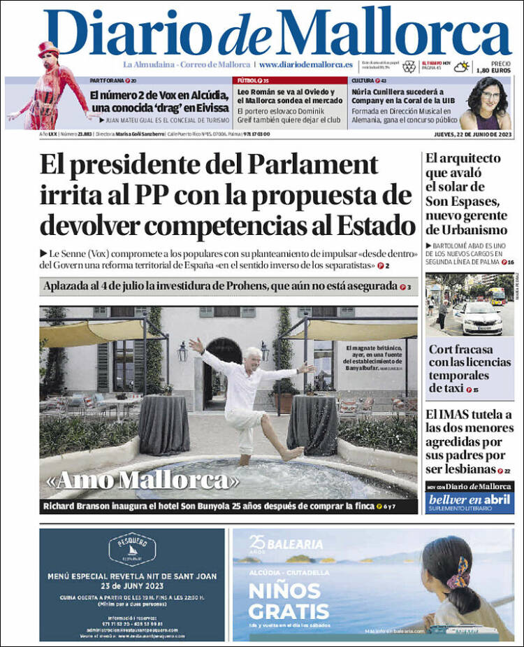 Portada de Diario de Mallorca (España)