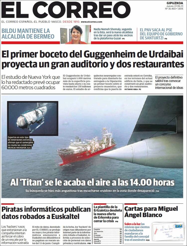 Portada de El Correo - Guipuzcoa (España)