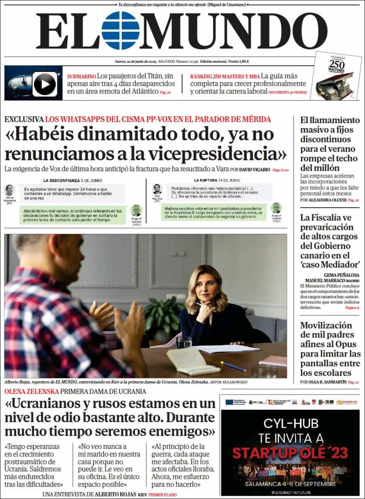 Portada de El Mundo (España)