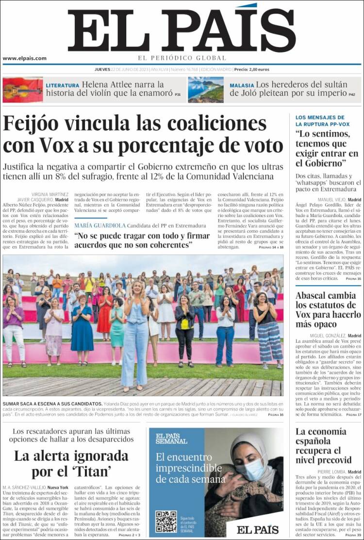Portada de El País (España)