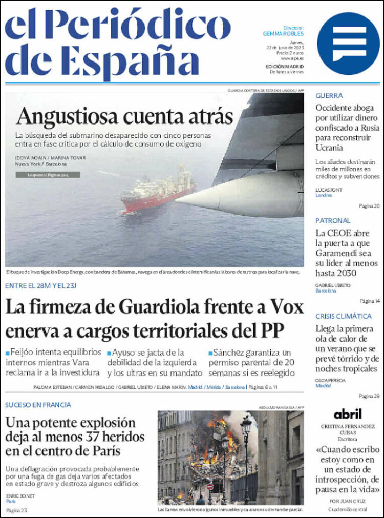 Portada de El Periódico de España (España)