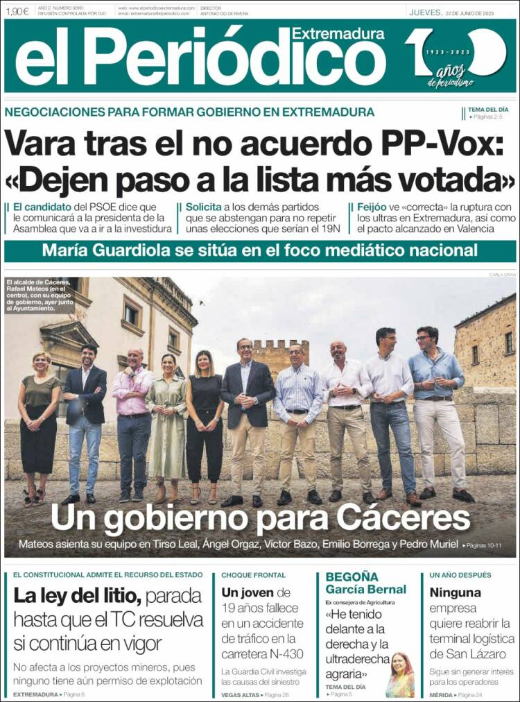 Portada de El Periódico de Extremadura (España)