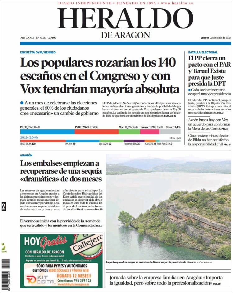 Portada de Heraldo de Aragón (España)