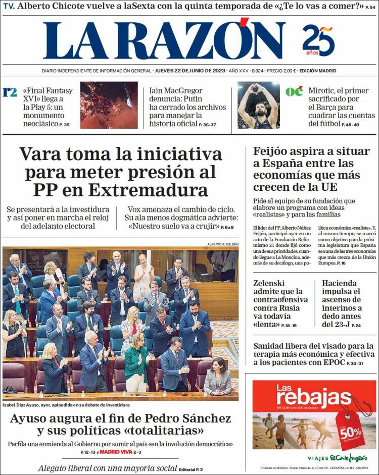 Portada de La Razón (España)