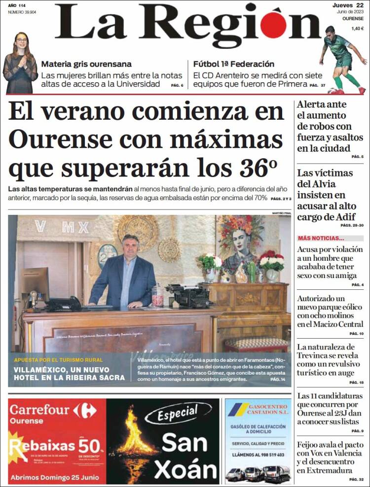 Portada de La Región de Ourense (España)