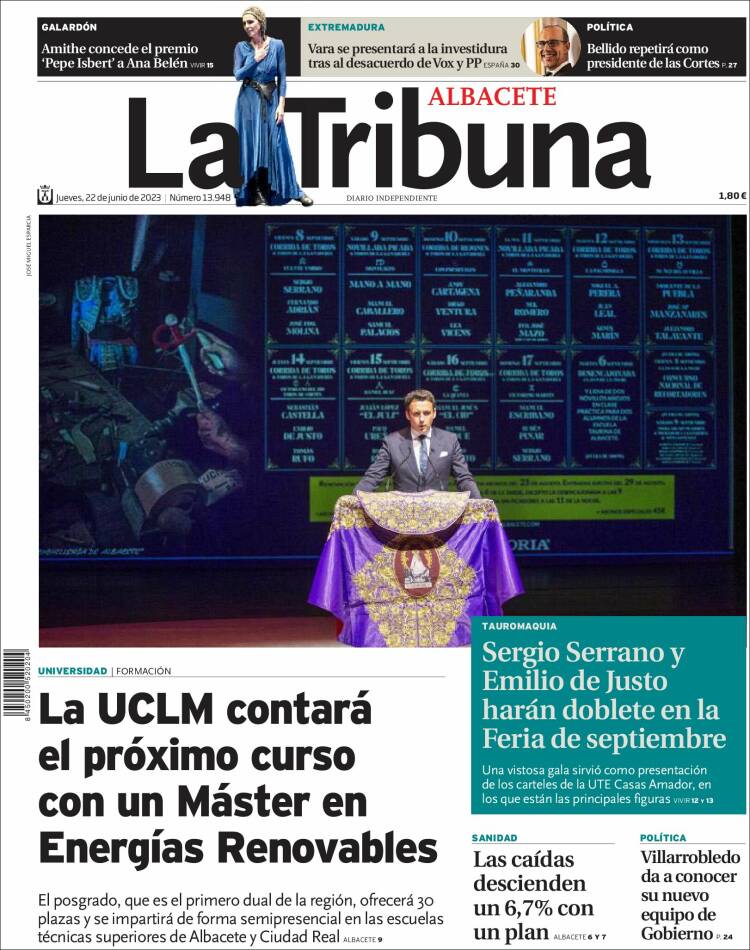 Portada de La Tribuna de Albacete (España)