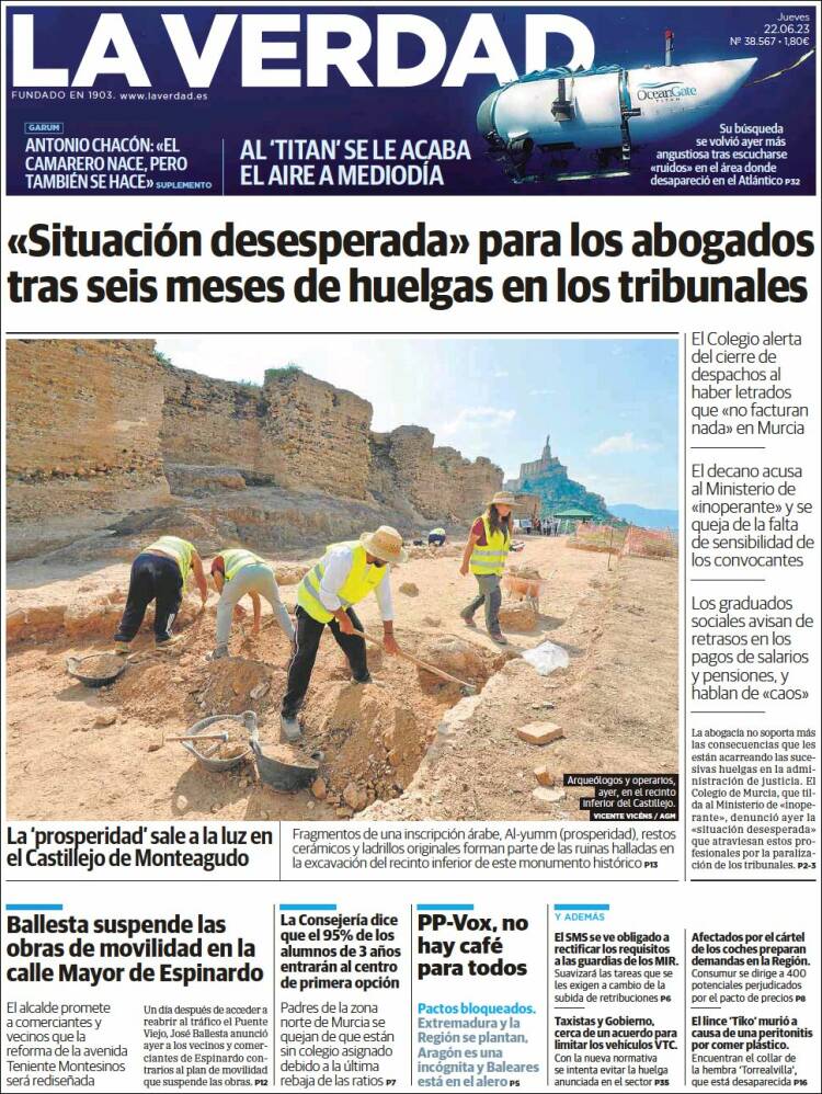 Portada de La Verdad de Murcia (España)