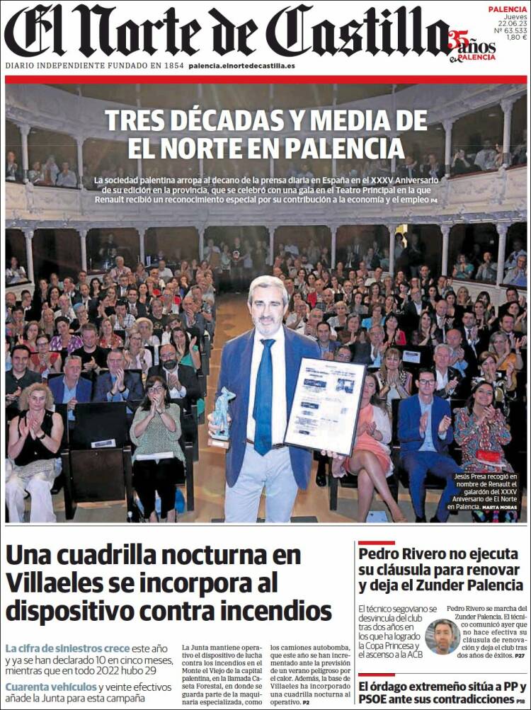 Portada de Norte de Castilla - Palencia (España)