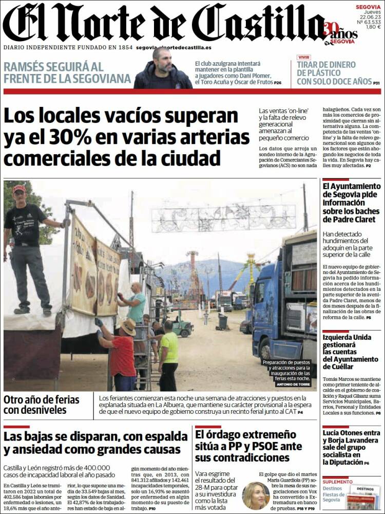 Portada de Norte de Castilla - Segovia (España)