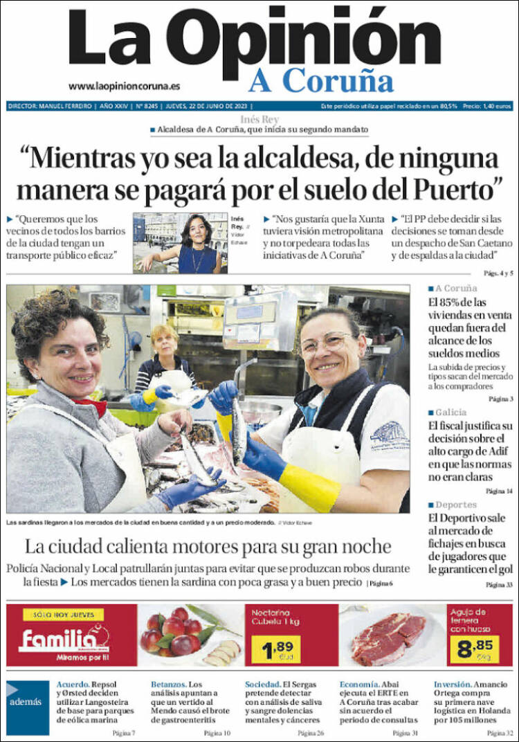 Portada de La Opinión de A Coruña (España)