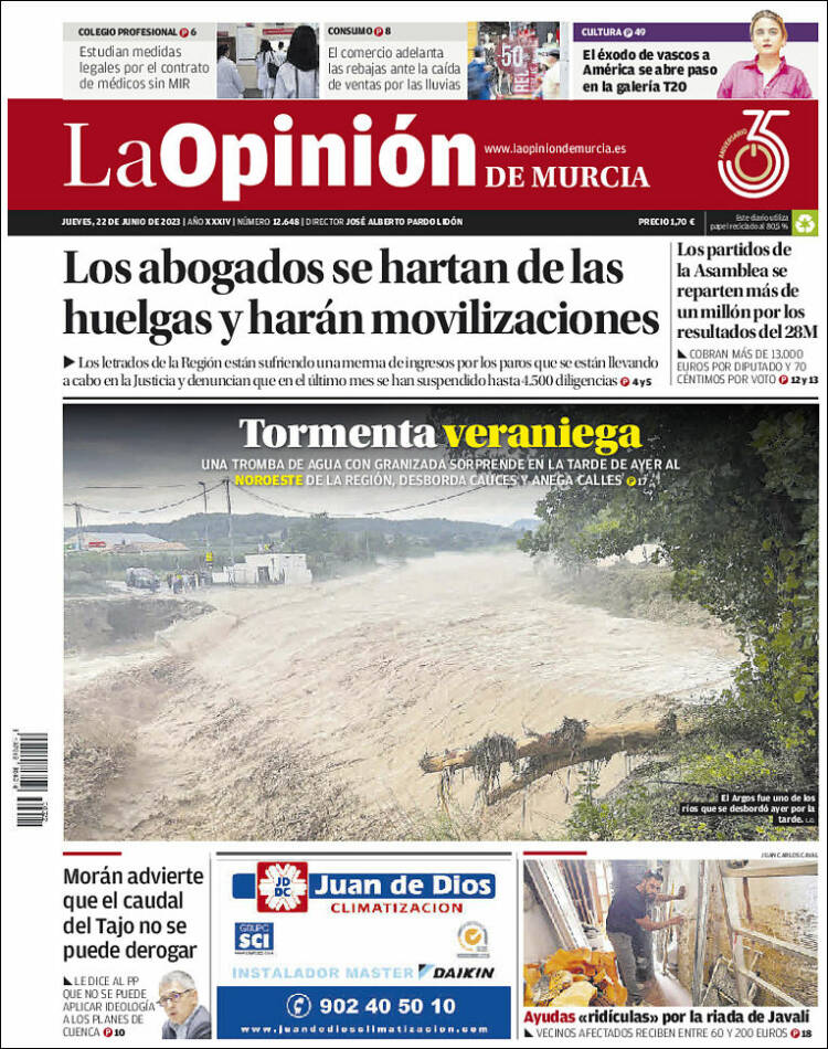 Portada de La Opinión de Murcia (España)