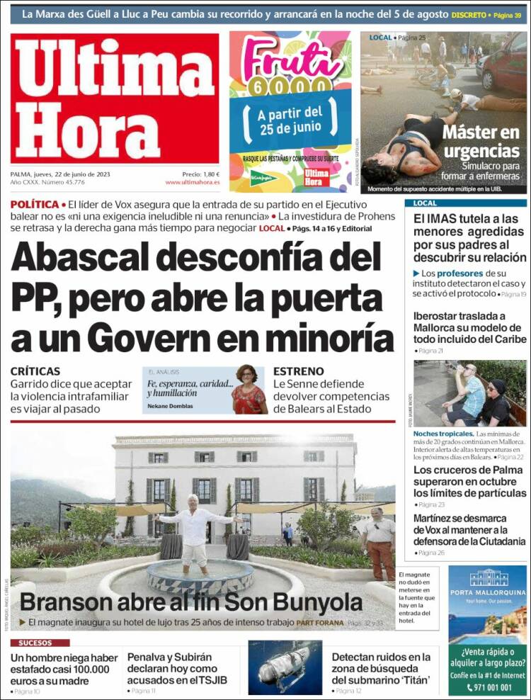 Portada de Última Hora (España)