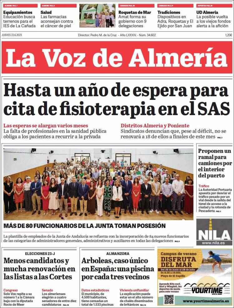 Portada de La Voz de Almería (España)