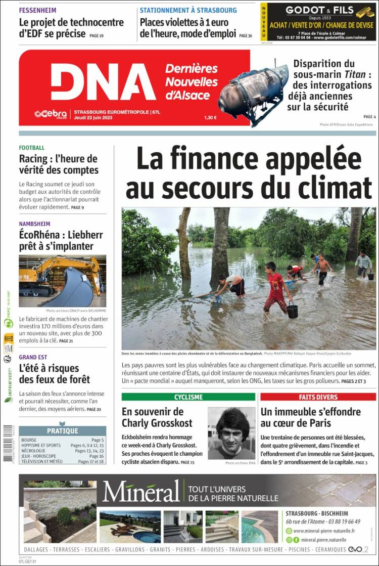 Portada de Les Dernières Nouvelles d'Alsace (Francia)