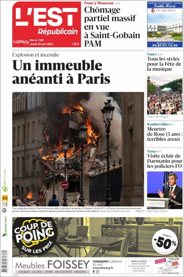 Portada de L'Est Republicain (Francia)