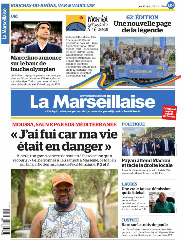 Portada de La Marseillaise (Francia)