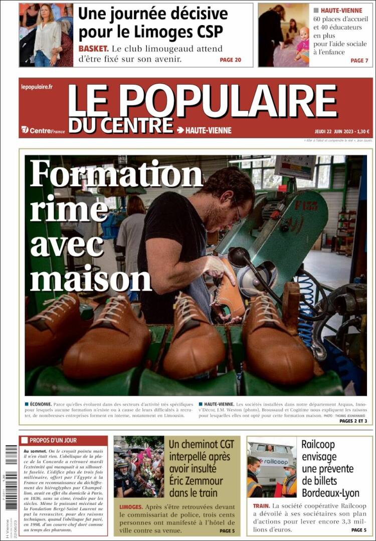 Portada de Le Populaire du Centre (Francia)