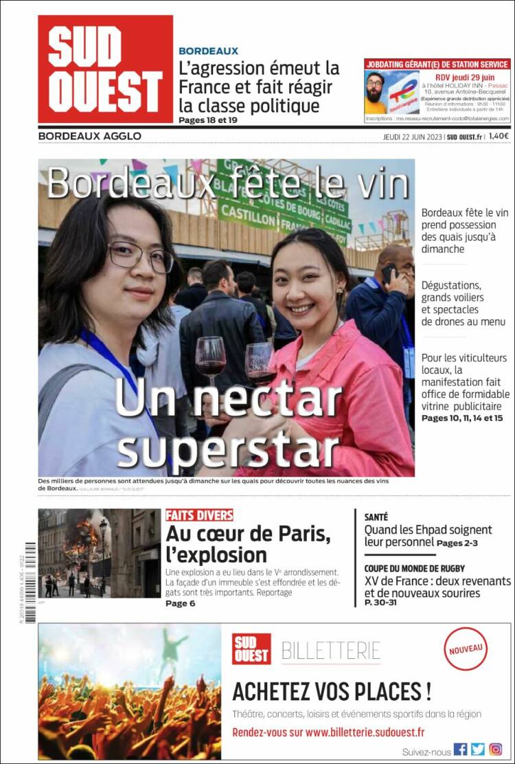 Portada de Sud Ouest (Francia)