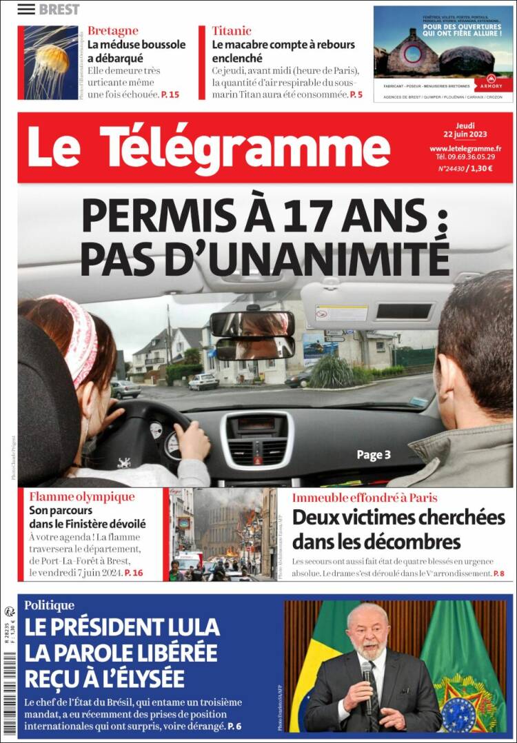 Portada de Télégramme (Francia)