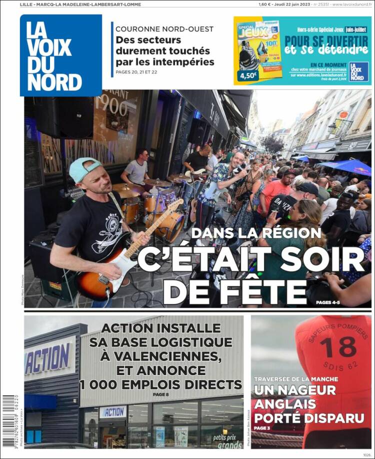 Portada de La Voix du Nord (Francia)