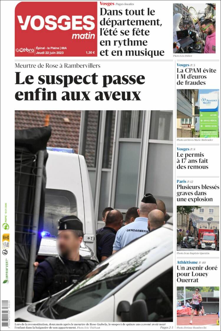 Portada de Vosges Matin (Francia)