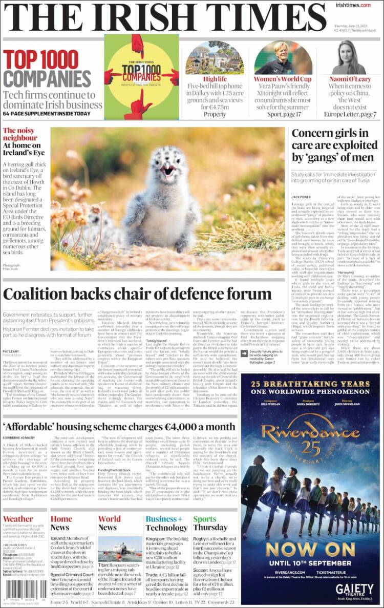 Portada de Irish Times (Irlanda)