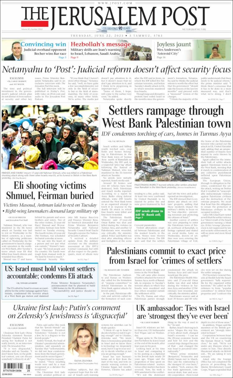 Portada de The Jerusalem Post (Israel)