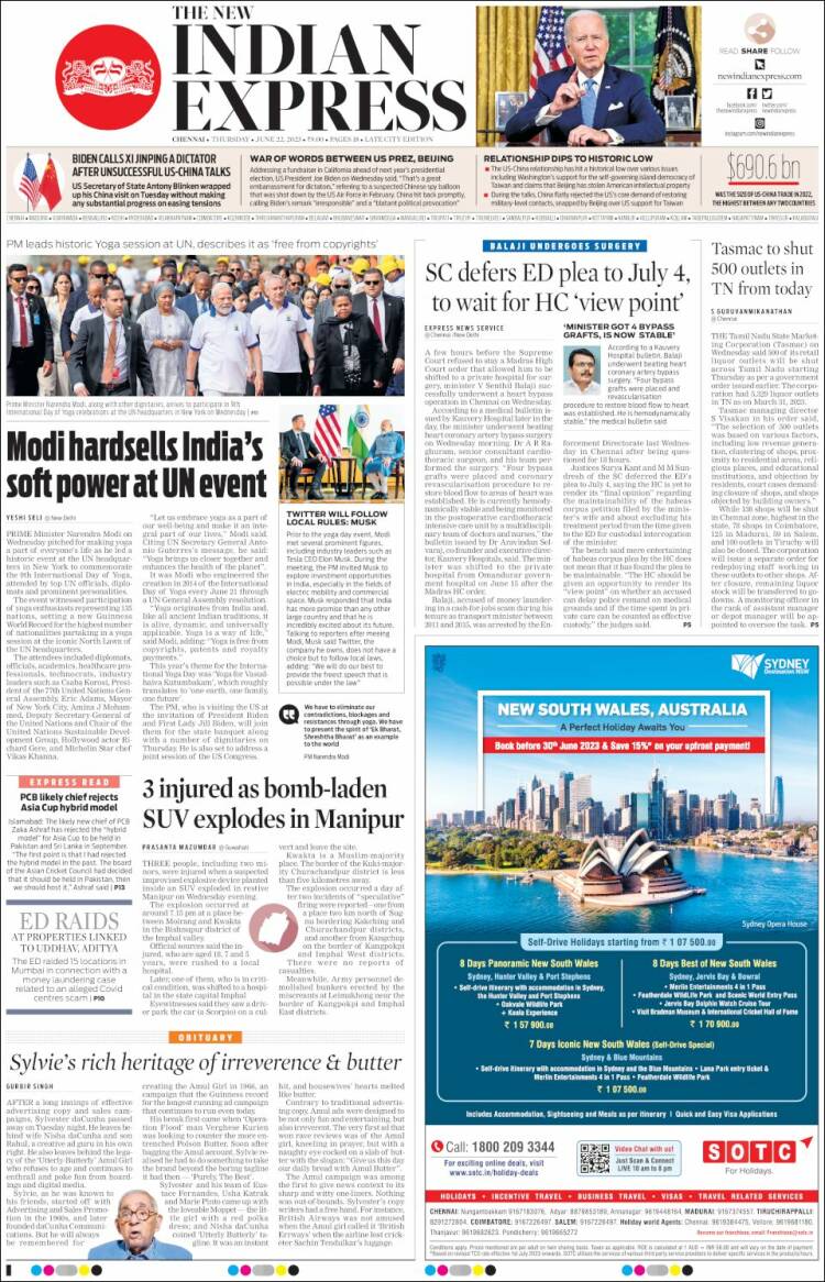 Portada de New Indian Express (India)
