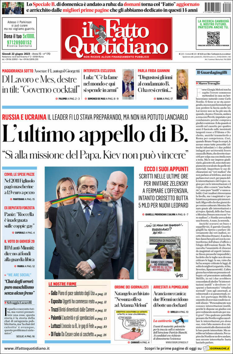 Portada de Il Fatto Quotidiano (Italia)