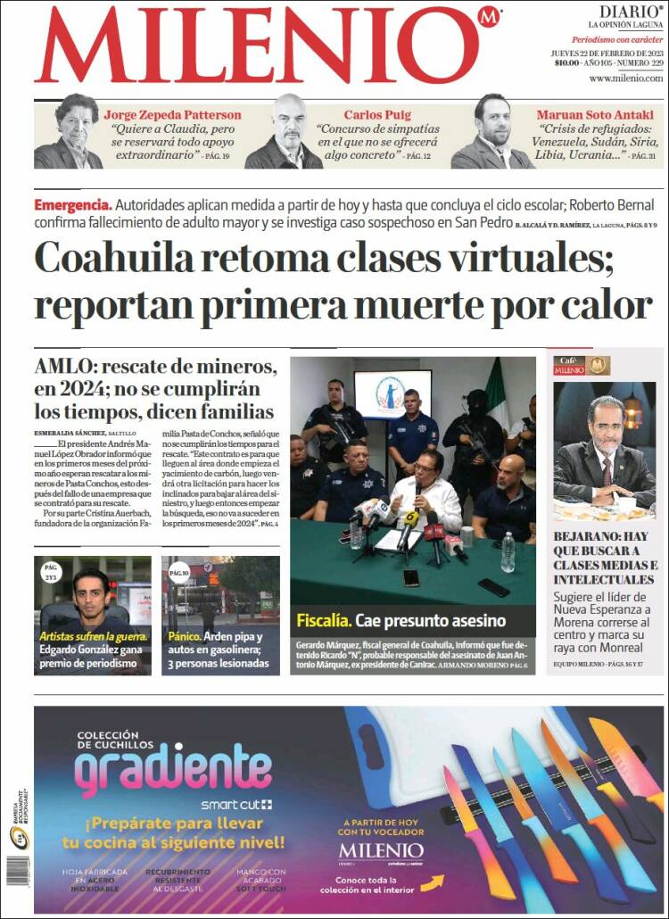 Portada de Milenio - Laguna (México)
