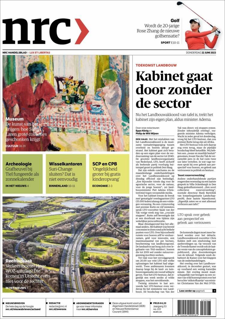 Portada de NRC Handelsblad (Pa&iacute;ses Bajos)