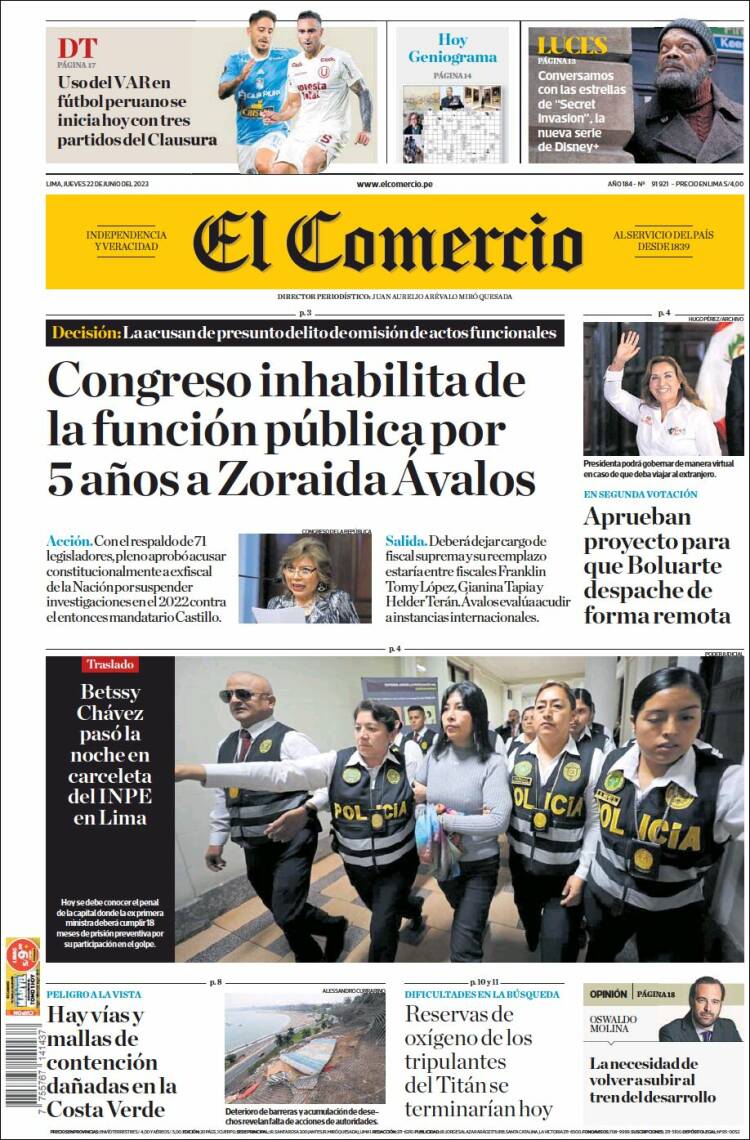 Portada de El Comercio (Per&uacute;)