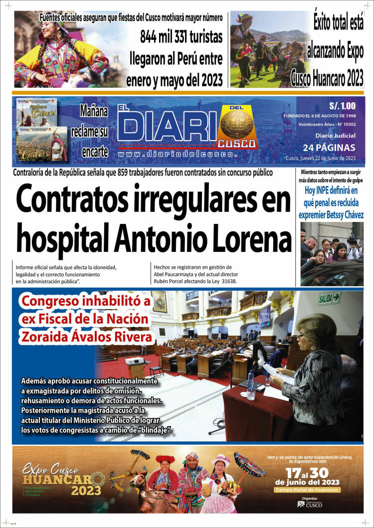 Portada de El Diario del Cusco (Per&uacute;)