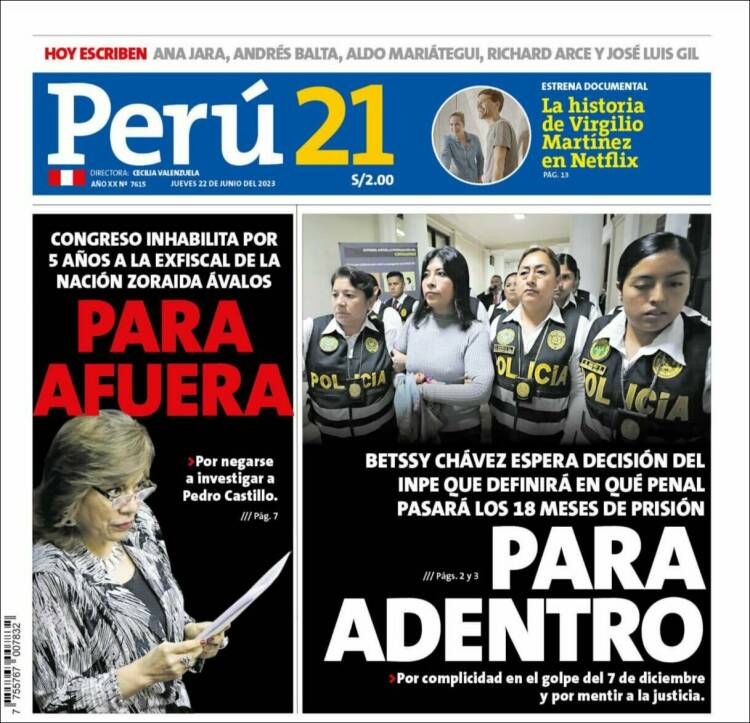 Portada de Perú 21 (Per&uacute;)