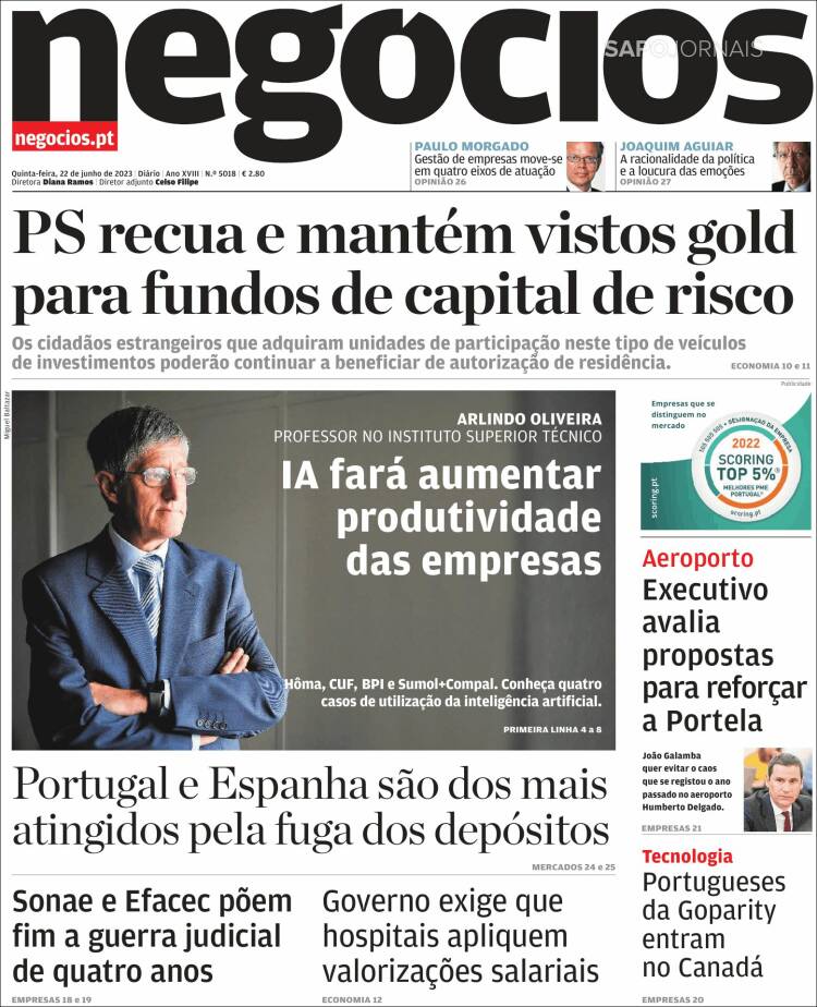 Portada de Jornal de Negócios (Portugal)