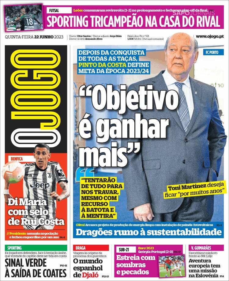 Portada de O Jogo (Portugal)