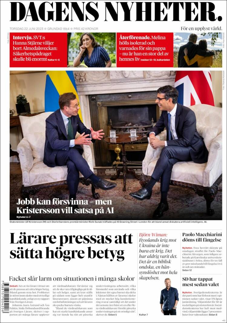 Portada de Dagens Nyheter (Suecia)