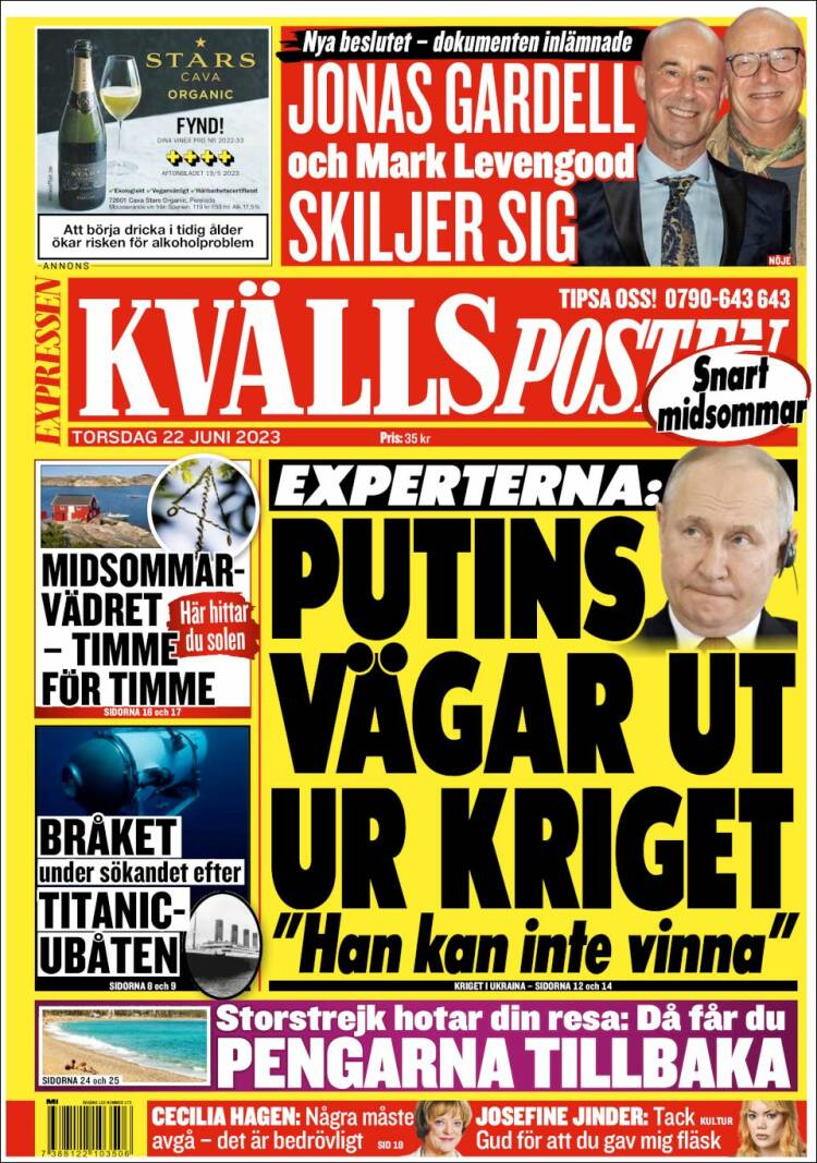 Portada de Kvällsposten (Suecia)