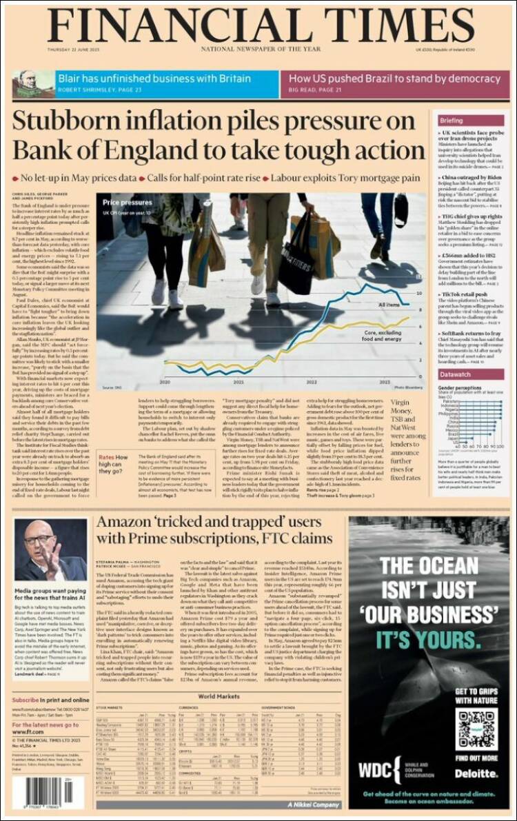 Portada de Financial Times (Reino Unido)