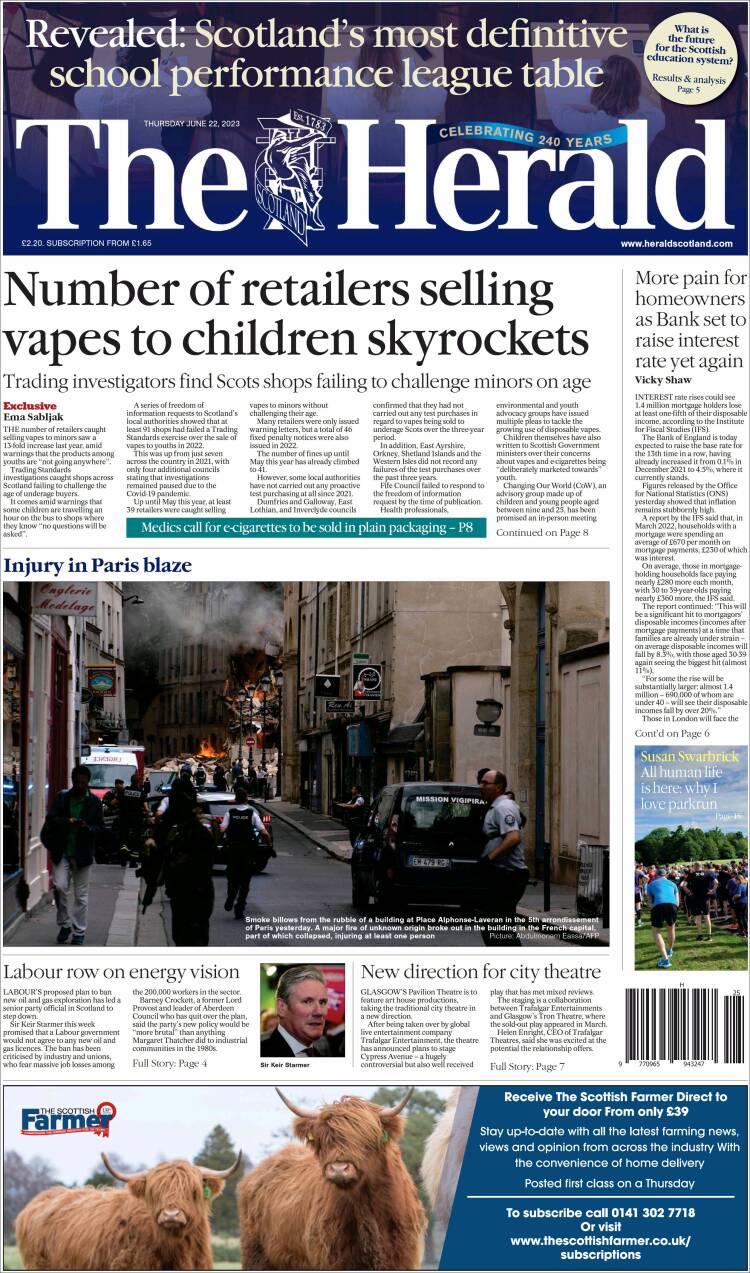 Portada de The Herald (Reino Unido)