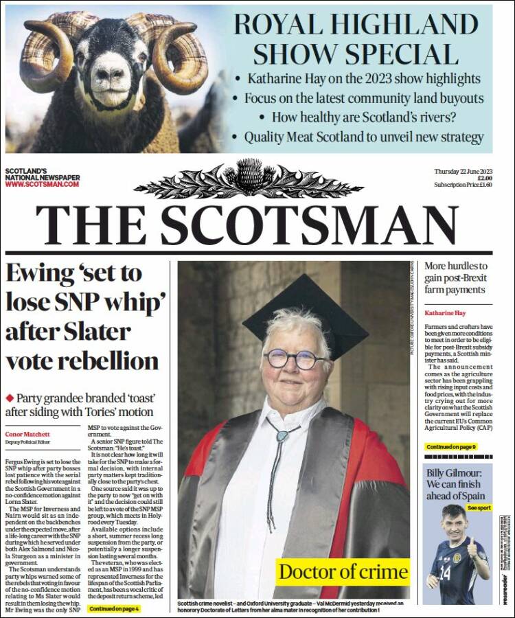 Portada de The Scotsman (Reino Unido)