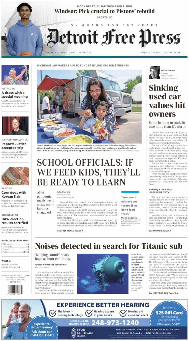 Portada de Detroit Free Press (USA)