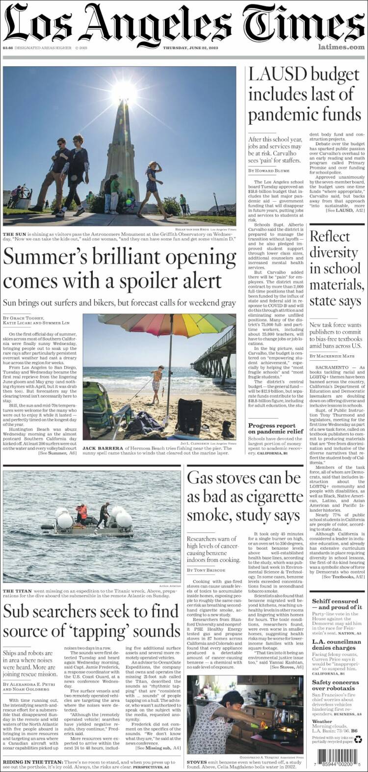 Portada de Los Angeles Times (USA)
