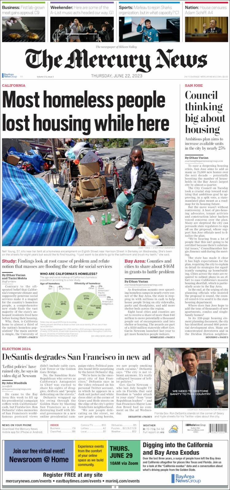Portada de San Jose Mercury News (USA)